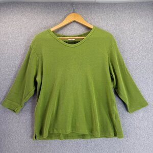 Prairie Cotton‎ Womens Waffle Knit 3/4 Sleeve Top Shirt Lime Green Size Large